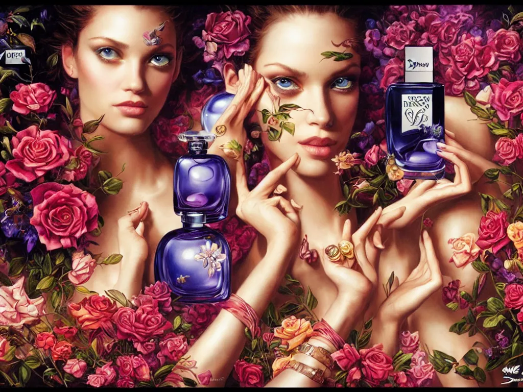 Image similar to fragrance advertising campaign painted by drew struzan, highly detailed