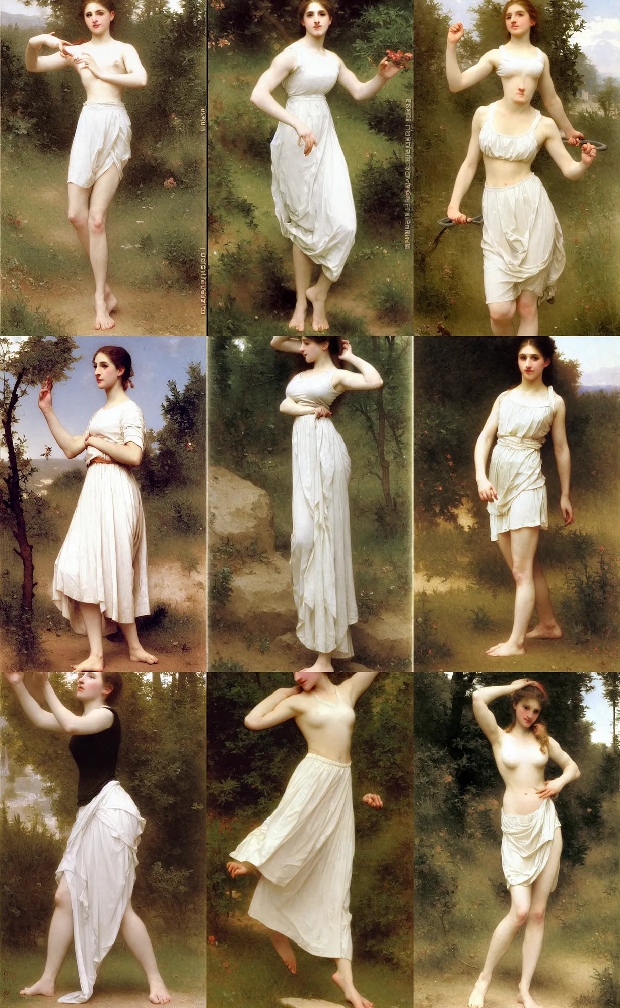 Prompt: pale girl slender elegant athletic with white skirt, bouguereau