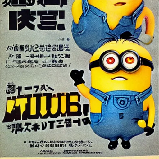 Prompt: japanese maganize advert for minions, 1 9 4 3