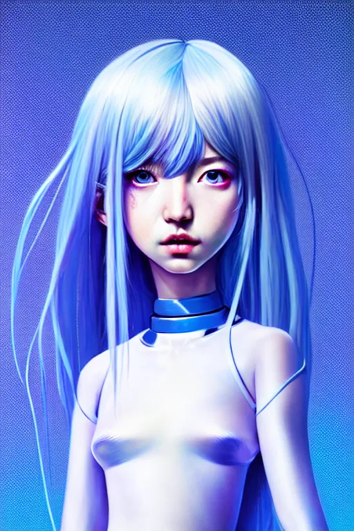 Image similar to perfect android girl family, full body character design, artgem, scifi, futuristic design, bae suzy, long white hair!!!, blue eyes, bold fashion and strong silhouettes, cinematic lighting, highly detailed, artstation, divine, by huifeng huang, beeple, goro fujita, smooth gradient.