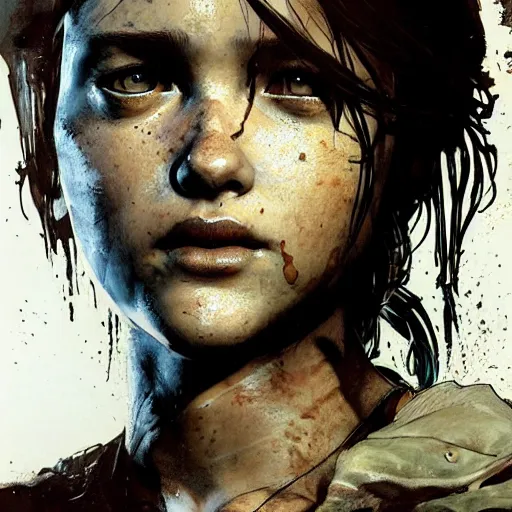 Image similar to full figure elle from last of us, hyperrealistic, art of elysium by yoji shinkawa and by jeremy mann and alphonse mucha, fantasy art, photo realistic, dynamic lighting, artstation, poster, volumetric lighting, very detailed face, 4 k, award winning