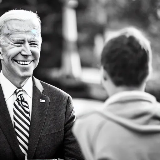 Image similar to A portrait photo of joe biden teams up with a teenage joe biden, perfect faces, 50 mm, award winning photography