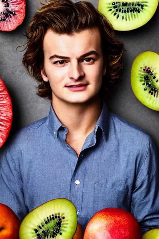 Image similar to 📷 joe keery is kiwi fruit 🥝, made of food, head portrait, dynamic lighting, 4 k