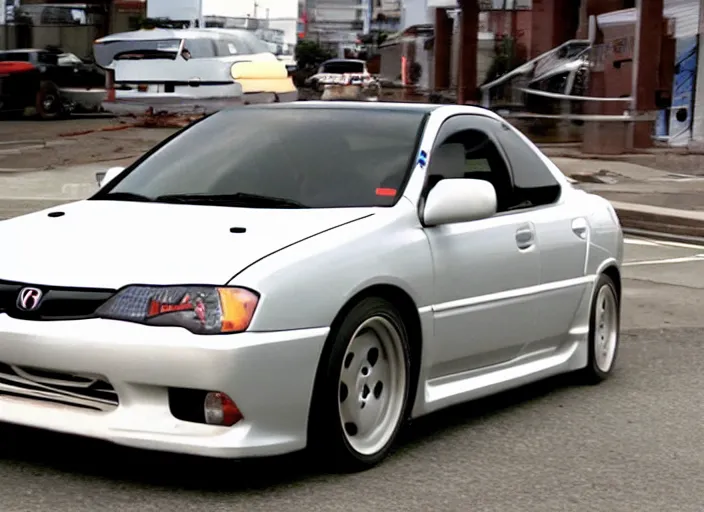 Prompt: DC2 Acura Integra Type R driving though office. The Office tv show 2005 scene still frame