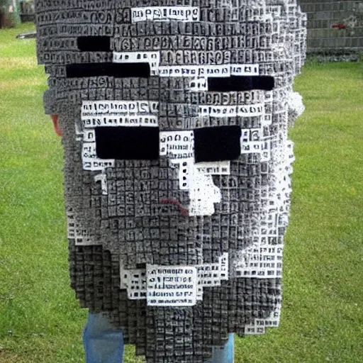 Prompt: steve from minecraft made with trimmings of newspapers