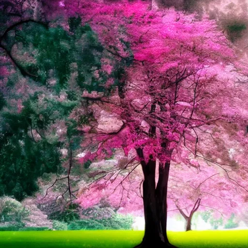 Image similar to pink tree cinematography