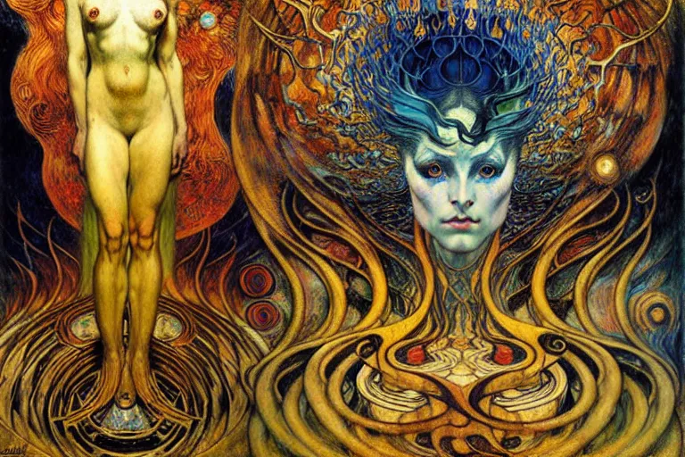 Image similar to Divine Chaos Engine by Karol Bak, Jean Delville, William Blake, Gustav Klimt, and Vincent Van Gogh, symbolist, visionary