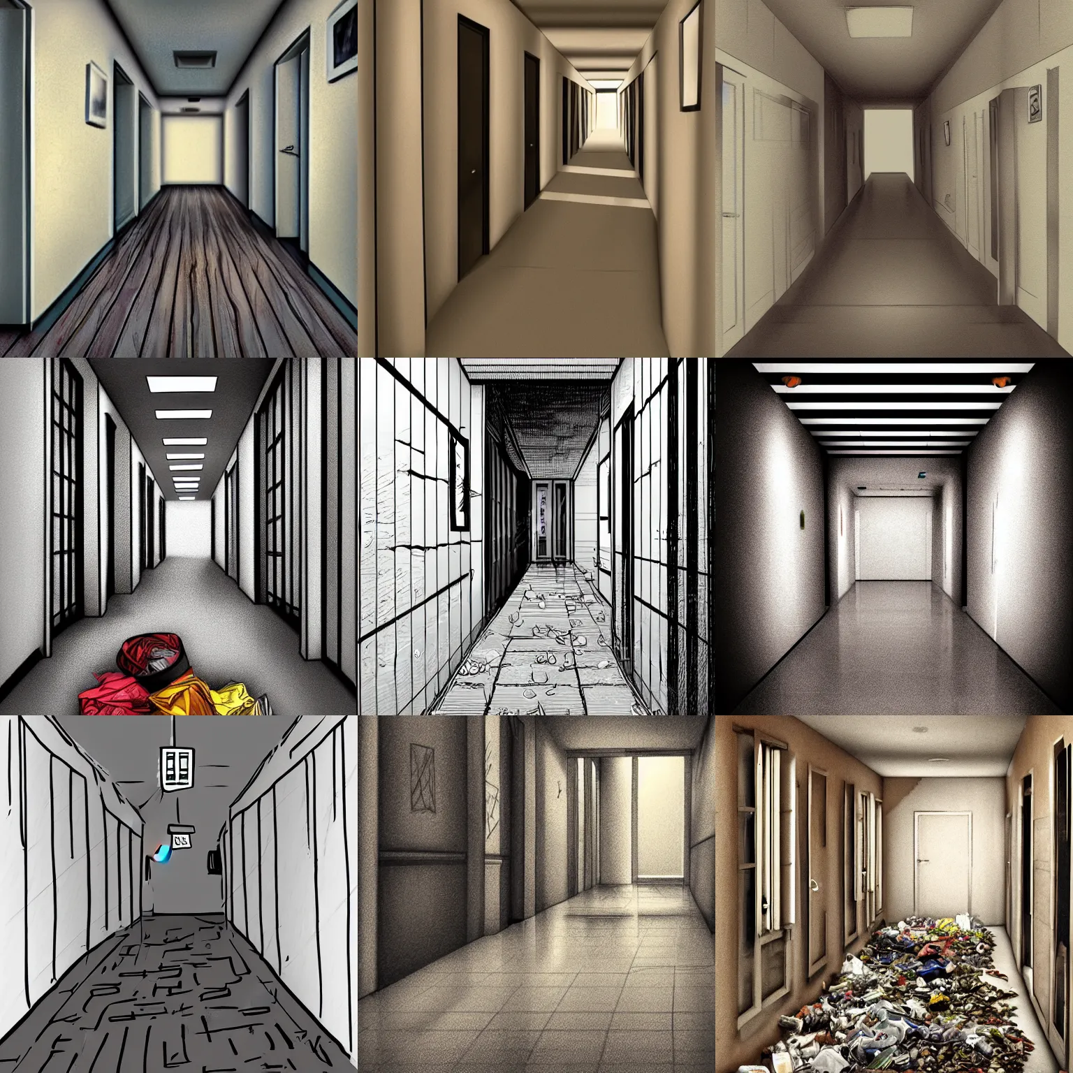 Prompt: garbage in hallway, realistic, digital illustration