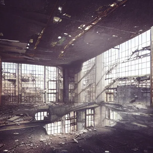 Prompt: “derelict architecture buildings, building designed by architect Norman Foster, architecture digest, building surrounded in a luxurious environment, modern tones, fluorescent lighting,volumetric Lighting, cyber punk, photorealism, high detail, golden ratio, cinematic, octane renderer”