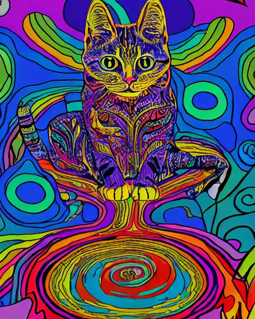 Image similar to psychedelic cat in wonderland by laurel burch, detailed matte painting 8k