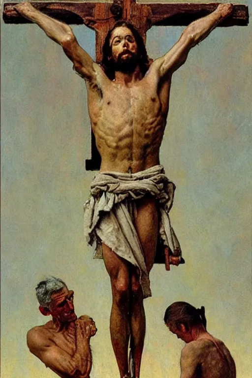 Prompt: jesus crucified painted by norman rockwell