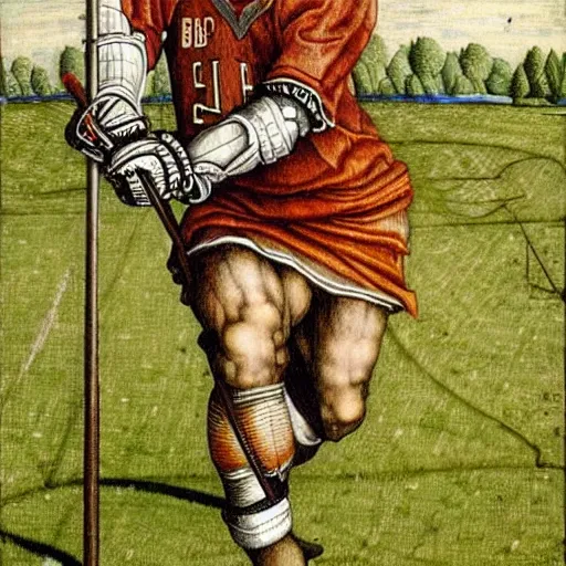 Image similar to lacrosse player, highly detailed, 8k, intricate, Albrecht Durer style