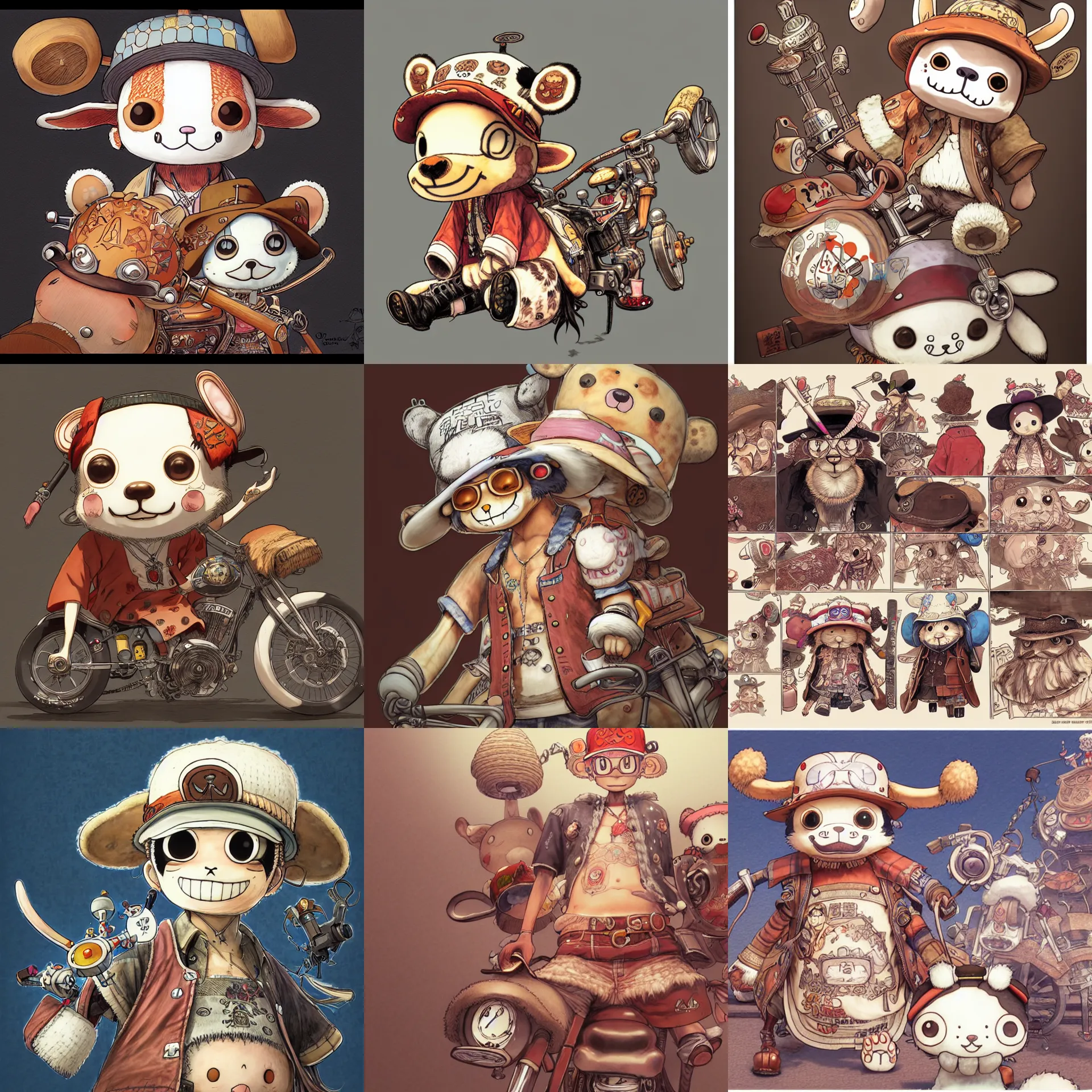 Prompt: tony tony chopper illustrated by akihiko yoshida, concept artwork, highly detailed