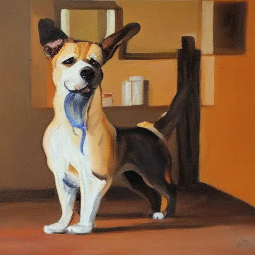 Prompt: a painting of a dog painting a dog