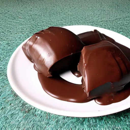 Prompt: Chocolate covered World War 2 naval mine, served on a plate, gourmet sweet