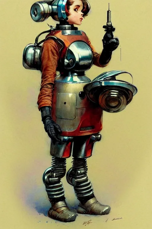 Prompt: adventurer ( ( ( ( ( 1 9 5 0 s retro future robot android robot maid. muted colors. ) ) ) ) ) by jean baptiste monge!!!!!!!!!!!!!!!!!!!!!!!!! chrome red