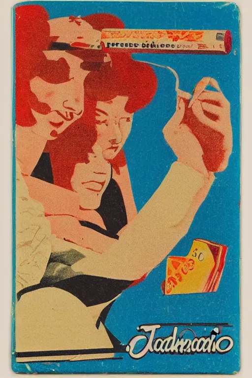 Prompt: photograph of a vintage cigarette pack designed by tadanori yokoo