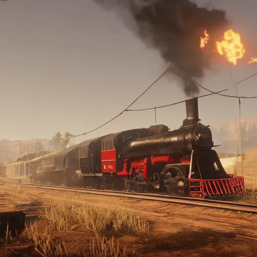 Image similar to futuristic sleek steam locomotive in red dead redemption 2