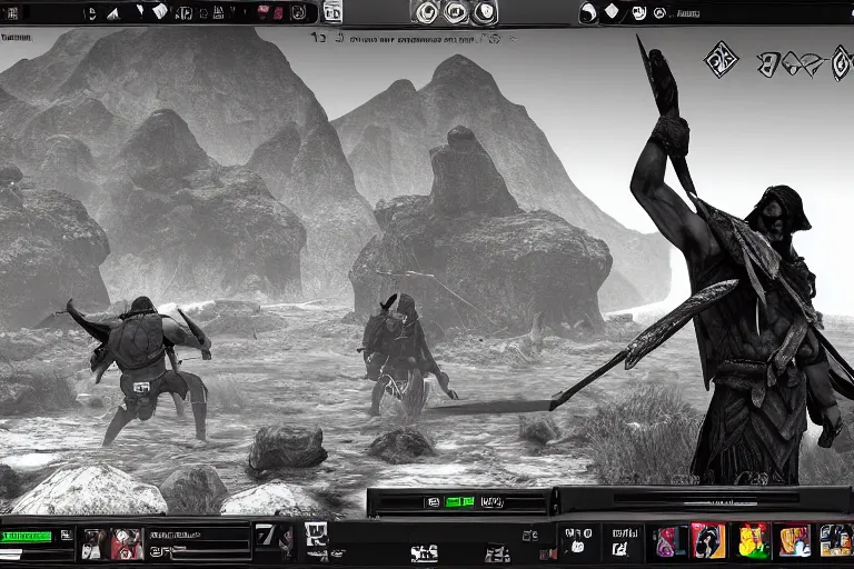 Image similar to gigachad in valorant, ingame screenshot, black and white, high detailed