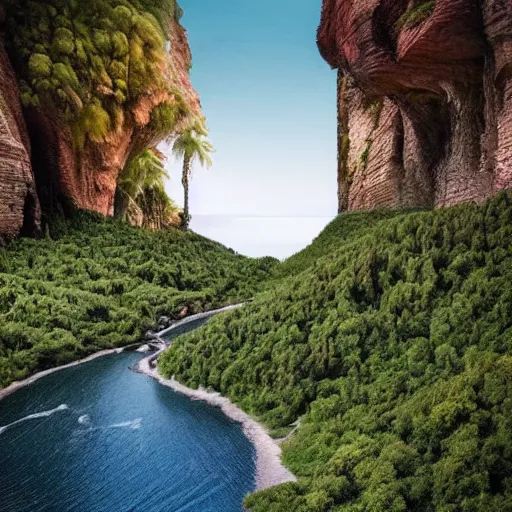 Image similar to beautiful photograph of a lush natural scene on an alien planet featured in sony world photography awards 2 0 3 0. extremely detailed. beautiful landscape. weird vegetation. cliffs and water.