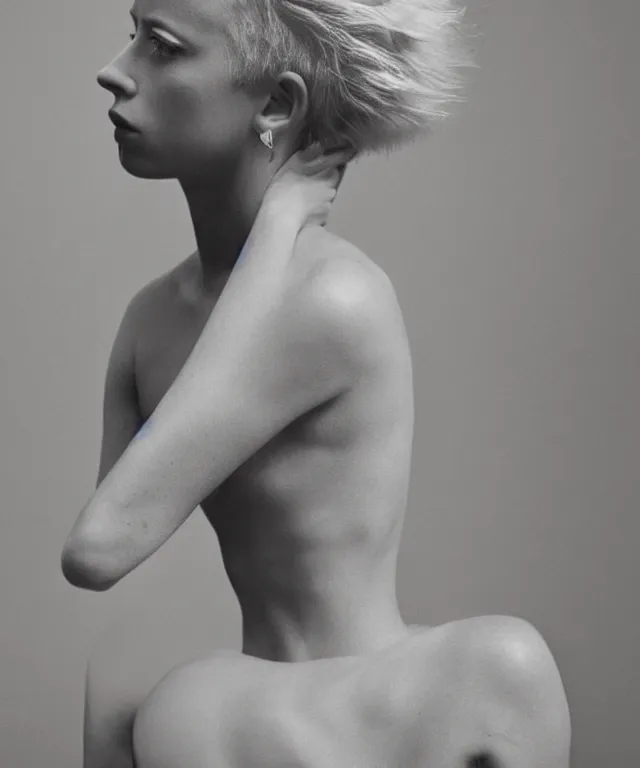 Image similar to a color photograph of edie campbell, bleached blonde short hair, by carrie mae weems, intense, bold, hyperrealistic, ultra sharp, extra details, ultra high quality, trending on pinteresst