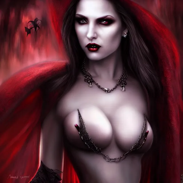 Image similar to beautiful vampire queen, highly detailed, 4 k, hdr, smooth, sharp focus, high resolution, award - winning photo, anne stokes, photorealistic, hyper realistic