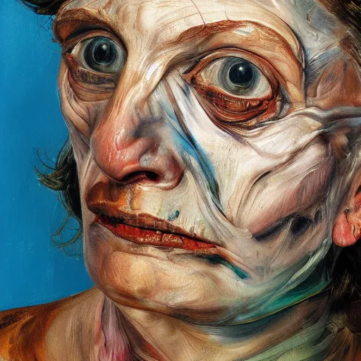 Prompt: high quality high detail painting by lucian freud and jenny saville, hd, crazy demonic witch, turquoise