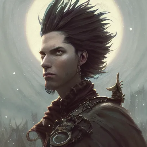 Prompt: highly detailed portrait from a gothic man with mohawk hair, stephen bliss, unreal engine, fantasy art by greg rutkowski, loish, rhads, ferdinand knab, makoto shinkai and lois van baarle, ilya kuvshinov, rossdraws, tom bagshaw, global illumination, radiant light, detailed and intricate environment