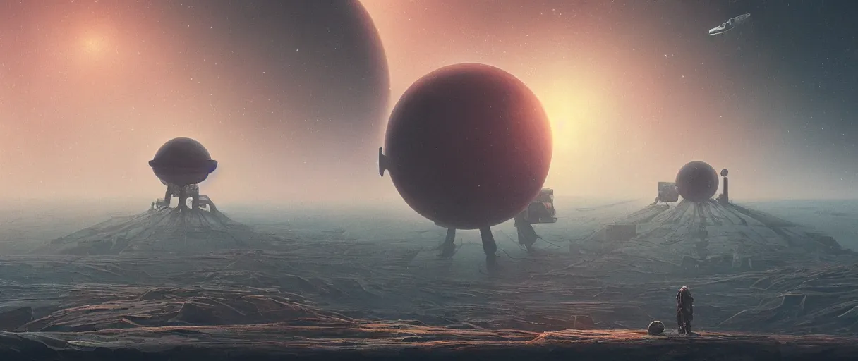 Image similar to illustration, a single scouting spaceship, deep space exploration, the expanse tv series, industrial design, space travel, intergalactic, atmospheric, cinematic lighting, 4k, greebles, widescreen, wide angle, beksinski, sharp and blocky shapes, simon stalenhag palette