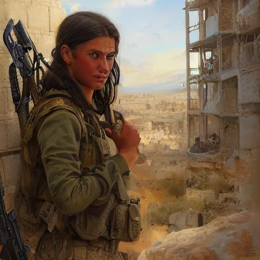 Image similar to beautiful YPJ soldier in the defense of Kobanî in the siege of Kobanî, detailed, centered, digital painting, artstation, concept art, donato giancola, Joseph Christian Leyendecker, Boris Vallejo, Breathtaking, 8k resolution, extremely detailed, beautiful, establishing shot, artistic, hyperrealistic, beautiful face, octane render