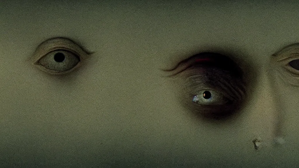 Image similar to the strange creature from my eye, film still from the movie directed by denis villeneuve and david cronenberg with art direction by salvador dali and zdzisław beksinski, wide lens