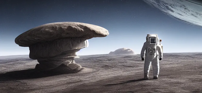 Prompt: matte painting of an astronaut walking in a marcian landscape, at the background is the earth