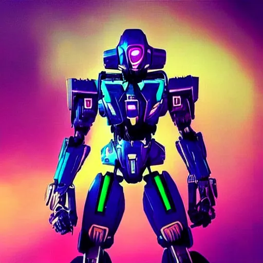 Image similar to “synthwave mecha jaeger, hyper detail arcade, emotional, beautiful, trending”