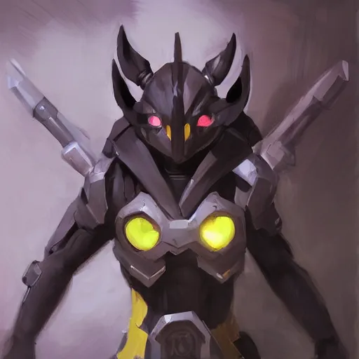 Image similar to greg manchess portrait painting of partially armored umbreon as overwatch character, medium shot, asymmetrical, profile picture, organic painting, sunny day, matte painting, bold shapes, hard edges, street art, trending on artstation, by huang guangjian, gil elvgren, ruan jia, greg rutkowski, gaston bussiere