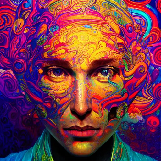 Image similar to An extremely psychedelic experience, colorful, surreal, dramatic lighting, cosmonaut, LSD, face, detailed, intricate, elegant, highly detailed, digital painting, artstation, concept art, smooth, sharp focus, illustration, art by Sam Spratt, Dan Mumford, Artem Demura and Alphonse Mucha