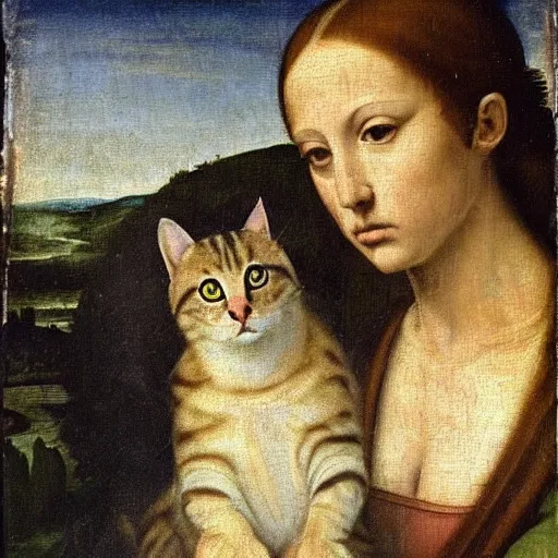 Image similar to renaissance painting of a cat that does not resemble a cat. strange unknown animal.