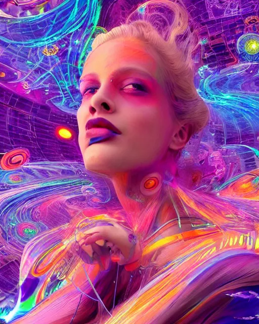 Image similar to a powerful energy psychedelic woman, by alexander fedosav, hyper detailed digital matte painting, concept art, hyperrealism, 1 6 k resolution, cinema 4 d, 8 k resolution, trending on artstation, behance hd, a masterpiece, by stephan martiniere, particles, cel - shaded, power bright neon energy, by david a. hardy,