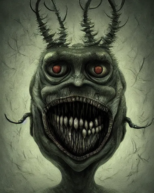 Prompt: a painting of a strange creature with evil eyes by anton semenov