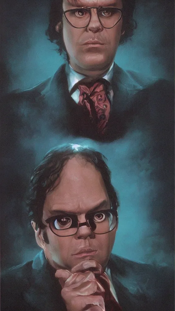 Prompt: portrait of Garth Marenghi from Darkplace (2004) by Les Edwards, poster artwork