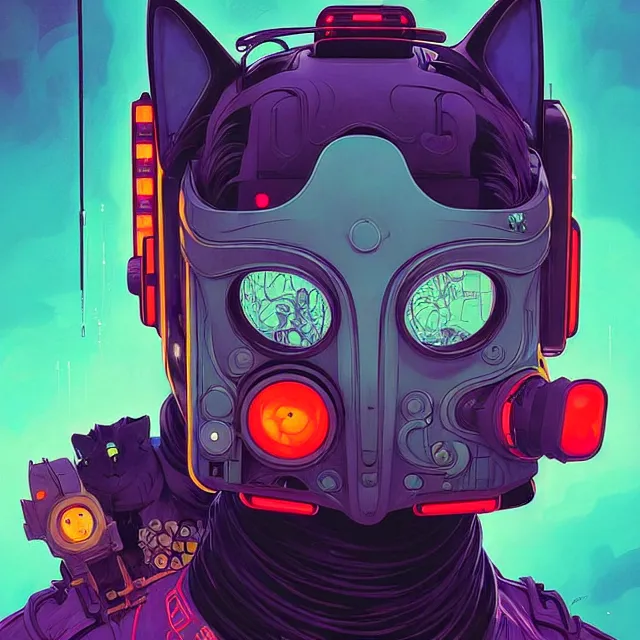 Prompt: a beautiful portrait painting of a ( cyberpunk ) cat by simon stalenhag and pascal blanche! and alphonse mucha! and nekro!! and josan gonzalez!. in style of digital art. colorful comic, film noirs, symmetry, brush stroke, vibrating colors, hyper detailed. octane render. trending on artstation