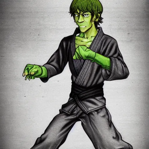 Image similar to Shaggy Rogers in a martial arts stance in the style of Jean Giraud trending on artstation deviantart Pinterest detailed realistic High Resolution HD 8k