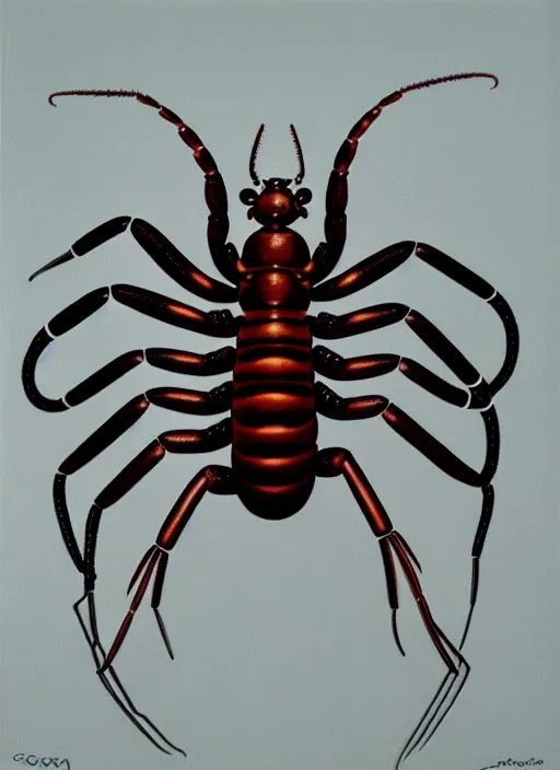 Image similar to beautiful matte airbrush portrait of scolopendra white a lot legs on a white background, 8 0's airbrush aesthetic, art by pater sato