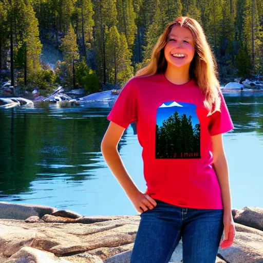 Prompt: souvenir, big bear lake California themed, t-shirt design, t-shirt photography, bears, mountains, lakes, trees