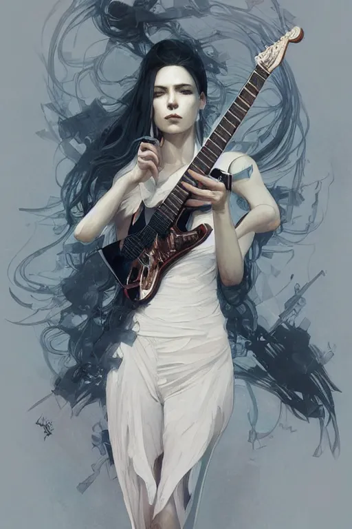 Prompt: neo with an electric guitar, intricate, elegant, highly detailed, digital painting, artstation, concept art, smooth, sharp focus, illustration, art by Krenz Cushart and greg rutkowski and Artem Demura and alphonse mucha