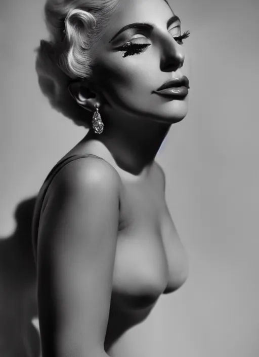 Prompt: lady gaga photographed by george hurrell, old hollywood, vintage, glamour, classy, photohoot, canon, highly realistic. high resolution. highly detailed. dramatic. 8 k. 4 k.