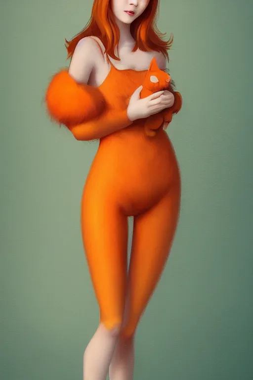Image similar to beautiful aesthetic full body digital illustration of a seductive young woman wearing an orange tabby cat costume by wlop and Julia Razumova, deviantArt, trending on artstation, artstation HQ