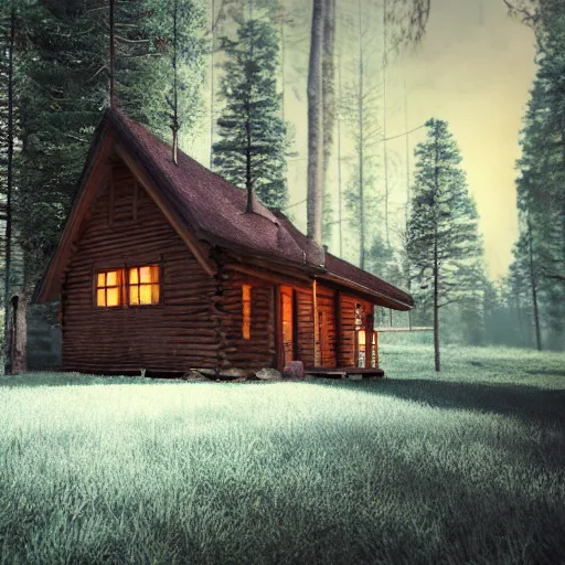 Image similar to a cabin in the woods, octane render