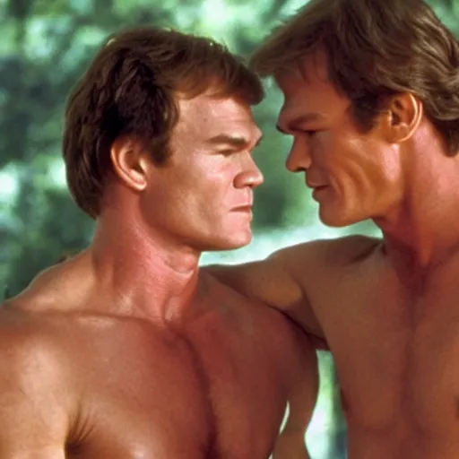 Prompt: dexter morgan and patrick swayze in dirty dancing movie still