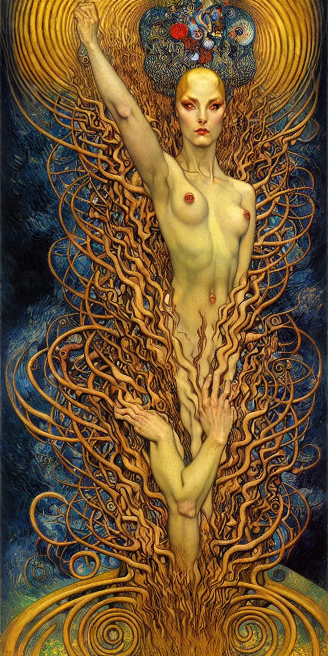 Image similar to Divine Chaos Engine by Karol Bak, Jean Delville, William Blake, Gustav Klimt, and Vincent Van Gogh, symbolist, visionary