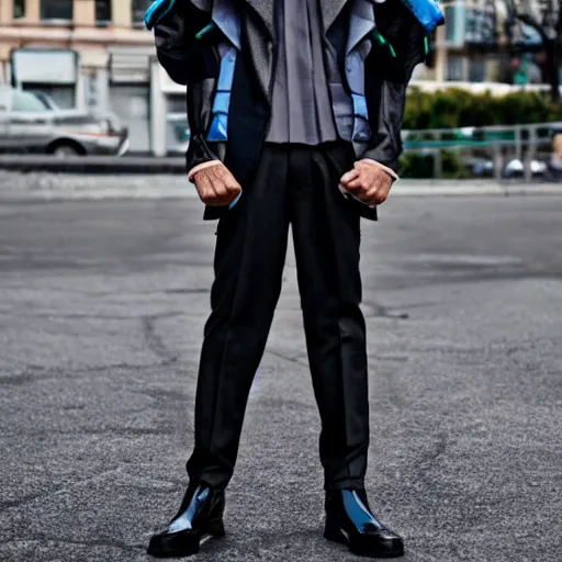 Image similar to futuristic menswear street fashion